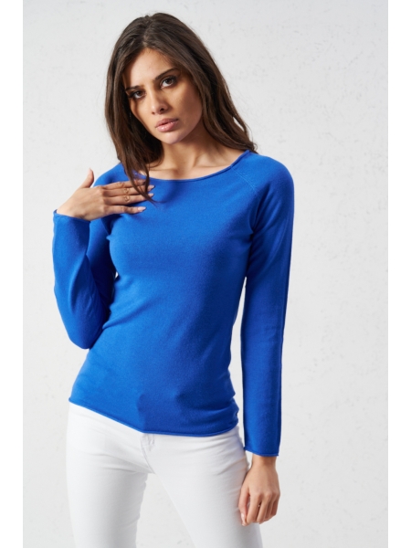 Dopasowany Sweter BASIC - Niebieski
